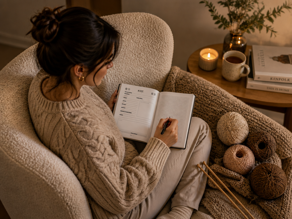 Knitting Project Journal / Free Personalization / Cozy Vibe / Hygge Time
