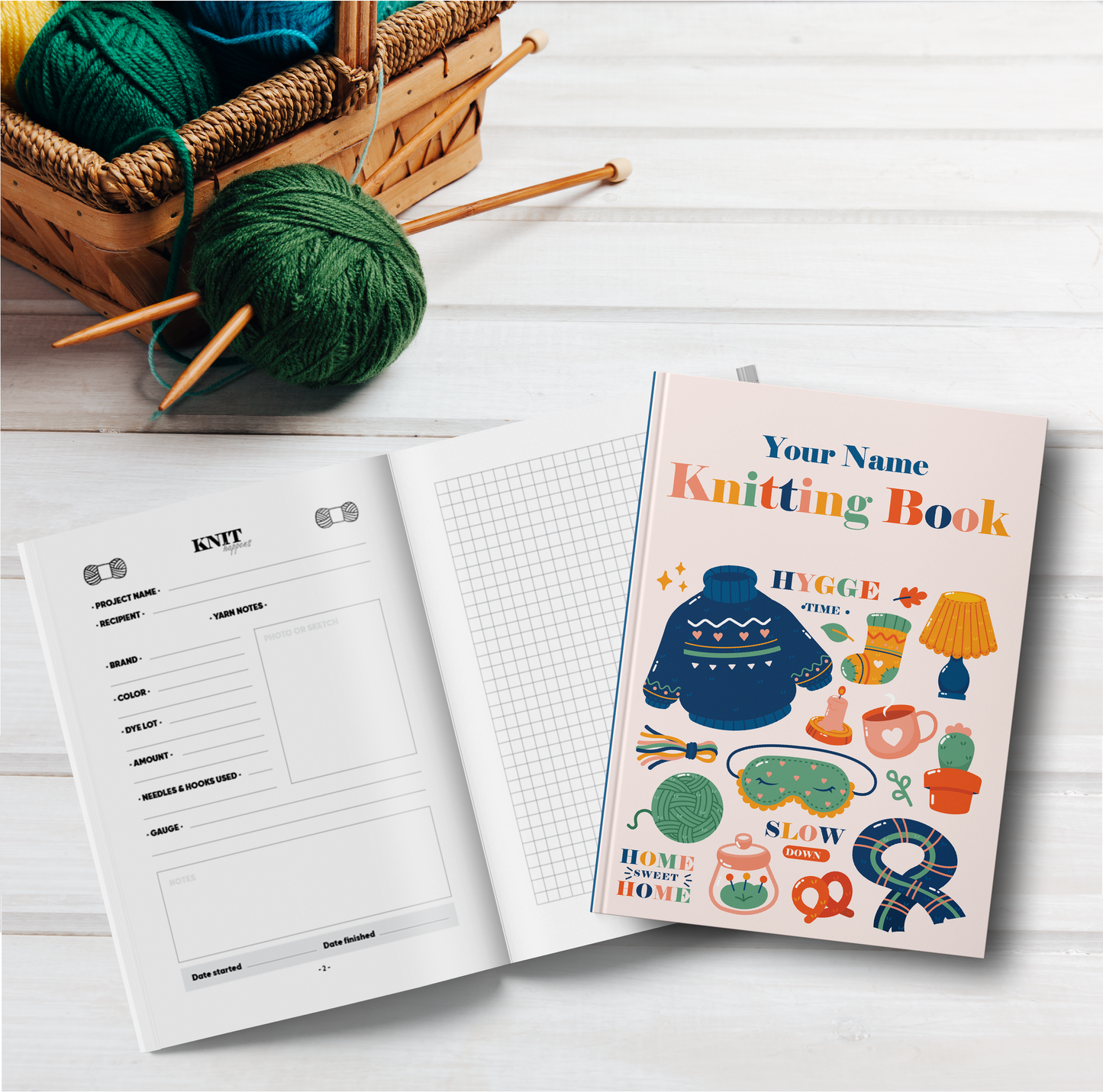 Knitting Project Journal / Free Personalization / Cozy Vibe / Hygge Time