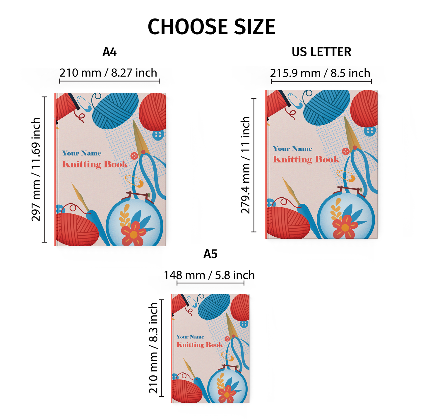 Personalized Knitting Journal / Knitting Needles and Yarn